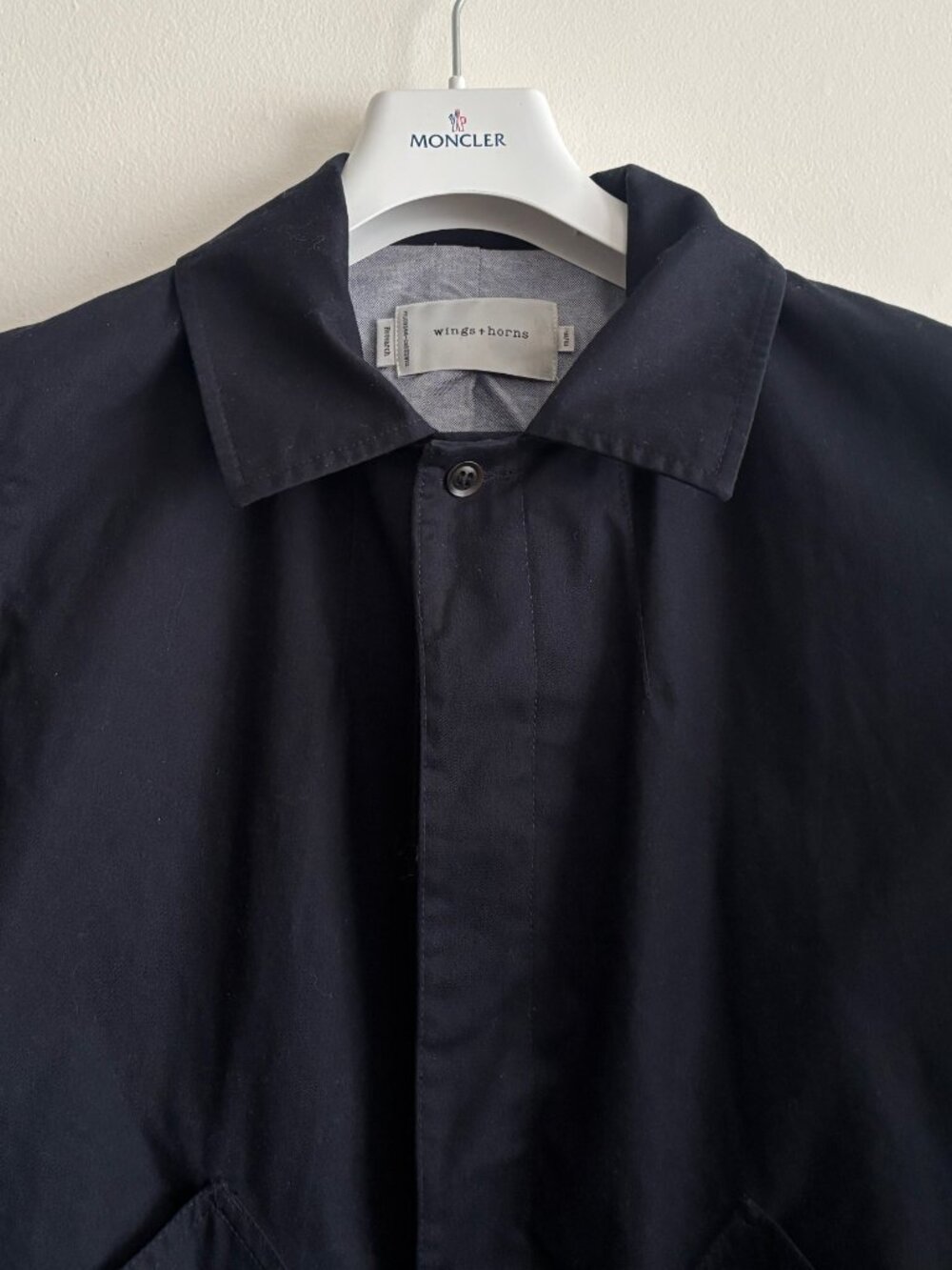 $495 Wings + Horns Navy Blue Cotton Mac Coat/ Light Jacket - Small - Medium